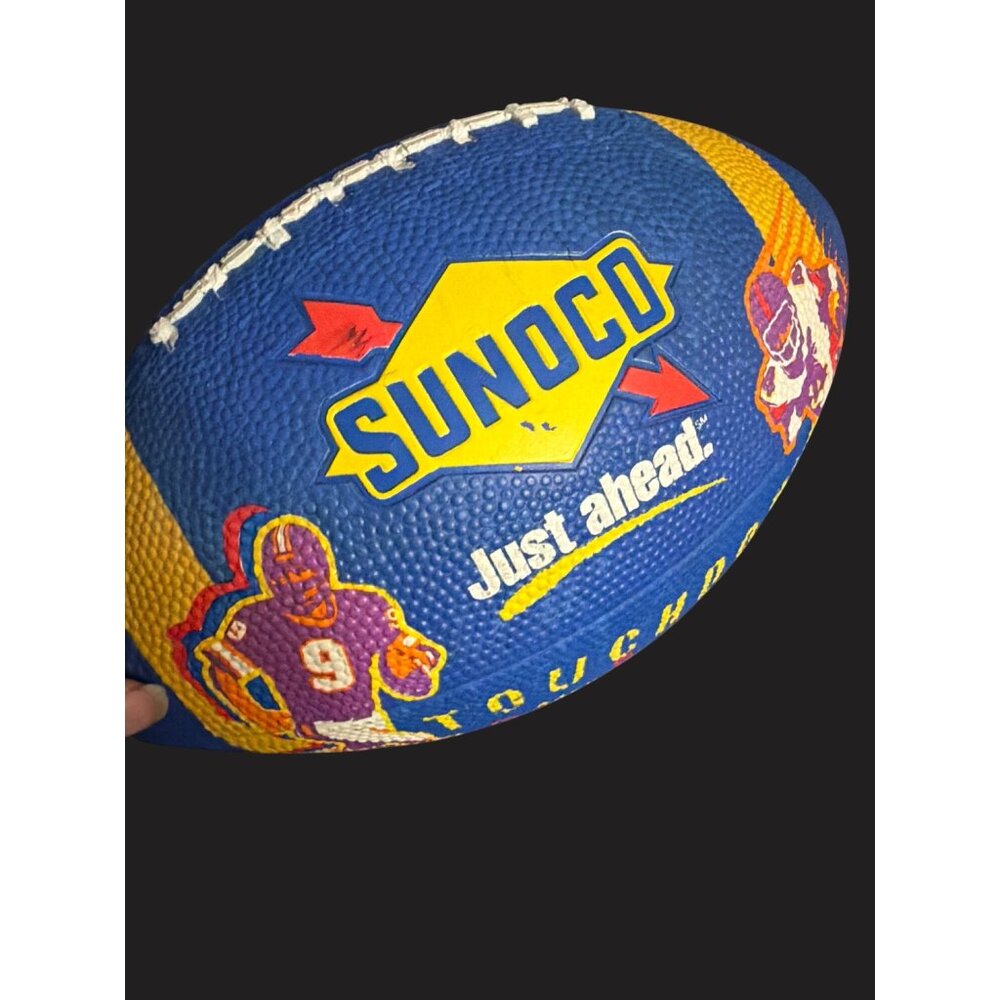 Sunoco Branded Blue & Yellow Rubber Football  "Touchdown" Print vintage